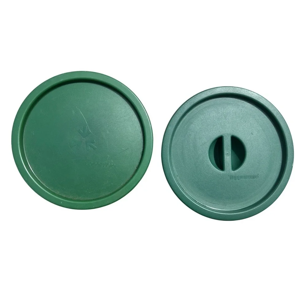 Vintage Tupperware Round Food Storage Containers with Green Lids -‎ Set of 2